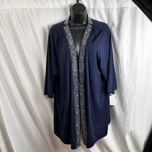 Catherines Womens Navy Open-Front Cardigan W/ Embellished Trim 3/4 Sleeve 20